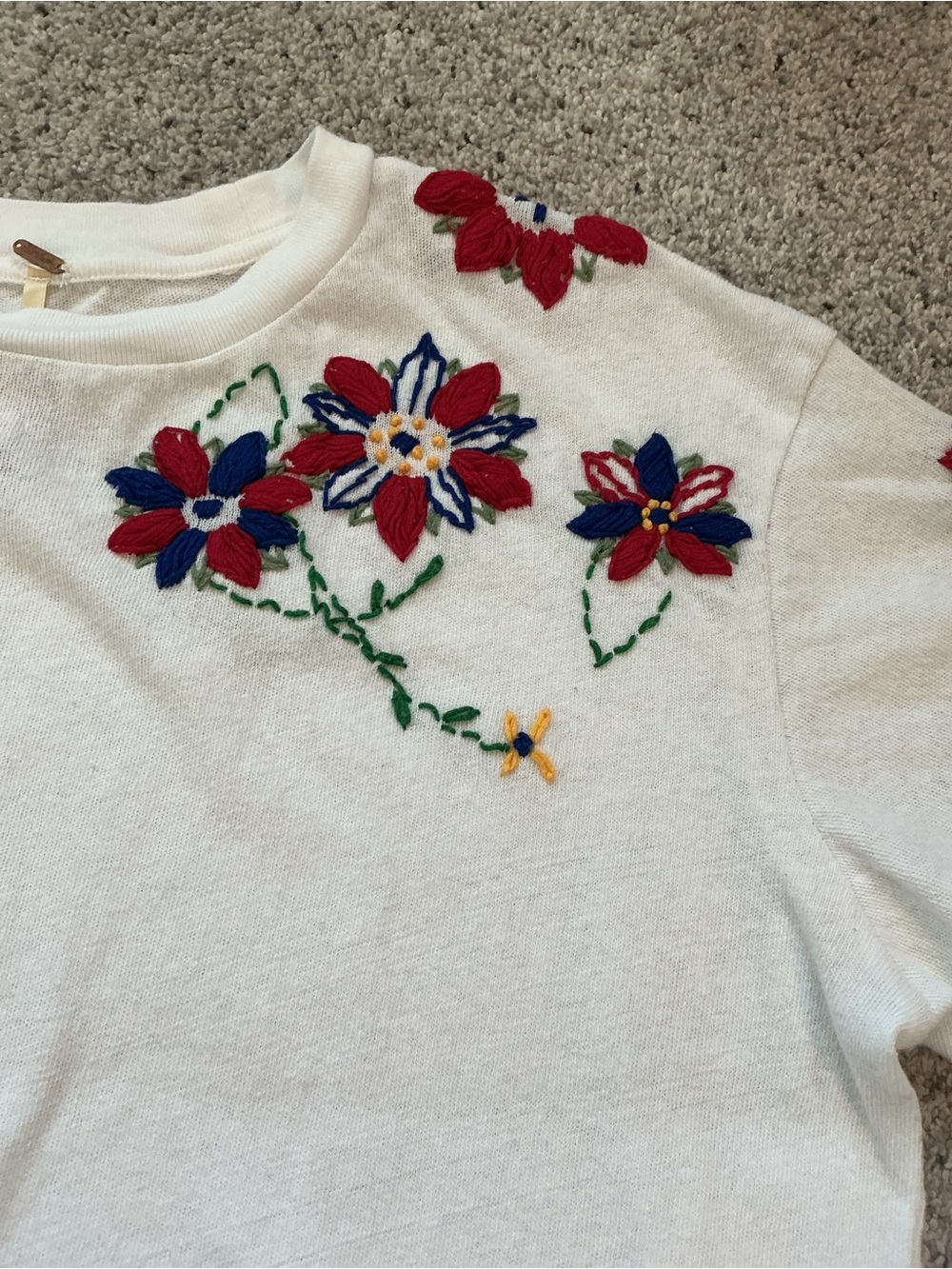Free People Petal Stitch Short-Sleeve Tissue Embroidered Tee ~ Floral - Picture 8 of 10